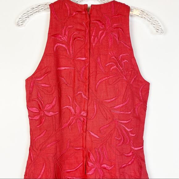 CARMEN MARC VALVO LINEN CORAL SHEATH DRESS SLEEVELESS - Picture 7 of 9